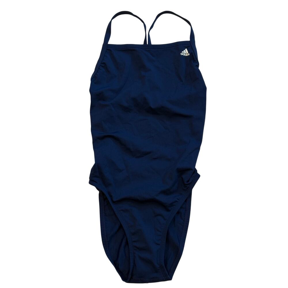 Adidas Swimsuit One Piece Womens Size 28 Blue Vortex Back Bathing Suit Summer